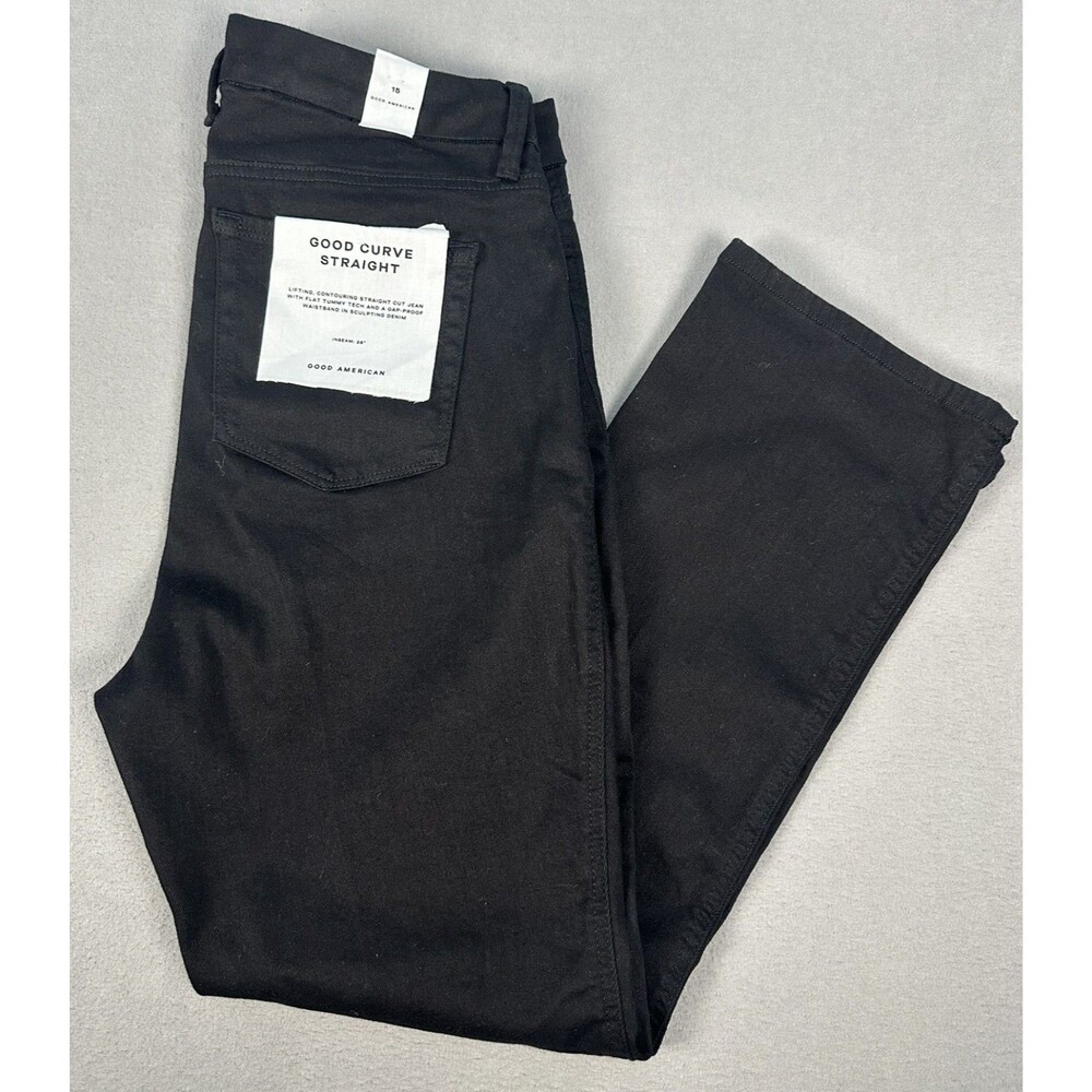 Good American NWT Good Curve Straight Black Jeans Sz 15 Modern Minimalist Chic